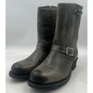 Frye Engineer Boots Mens Sz 11 Gray Distressed Leather Buckle Motorcycle Biker